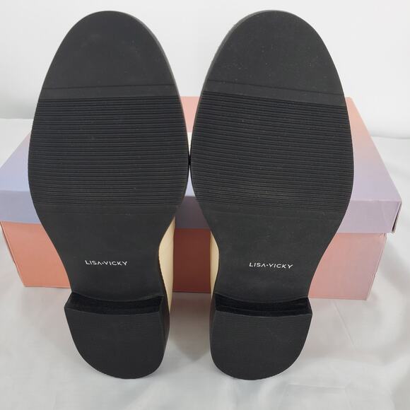 Lisa Vicky‎ Womens Size 8 Zany-V Loafers Natural Sheep Napa Leather New In Box - Picture 7 of 9